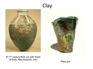 Clay 8 th -7 th  century BCE Jar with frieze of bulls, Neo-Assyrian, Iran Raku pot 