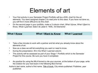 Elements of art ,[object Object],[object Object],[object Object],[object Object],[object Object],[object Object],[object Object],[object Object],What I  Know What I  Want to Know What I  Learned 