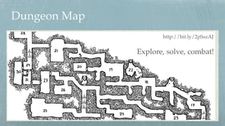 Dungeon Map
http://bit.ly/2pSszAJ
Explore, solve, combat!
 