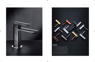 16 | THE ART OF BATHING THE ART OF BATHING | 17
RAW DEAL
Understated yet distinctive, the ergonomic faucets from the
F-Misura collection are ideal for a touch of industrial style
and create a stark but striking focal point in the modern bath
space. Conceived by Italian industrial designer Antonio Bullo,
this range includes basin mixers, bath and shower mixers and
four-way diverters for concealed and exposed installations.
Excitingly, the creations are available in vibrant colours and
various finishes across a choice of shades including Chrome,
Brushed Dark Nickel, Matte White, Chrome Black, Matte
Black, and gold variants. The process of Automised Disposition
ensures that their colours stay intact.
GET THE LOOK
 