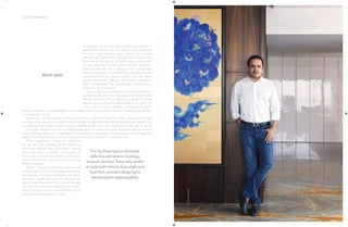 22 | THE ART OF BATHING
An element of introspection, serenity and silence is
inextricably linked with the idea of the bathroom.
It is your most intimate space, where you connect
with yourself and find an opportunity to disconnect
from the outside world. The bathroom is an intensely
private space meant to be experienced on a sensory
level, but the idea for it springs from a completely
rational perspective: understanding the lifestyle and
requirements of the person using it. For me, these
spaces should be reflective and serene—evoking a
sense of calmness. This is something I endeavour to
achieve in all my projects.
Natural light and ventilation are always welcome in
any bathroom, and I also pay special attention to the
manner in which artificial lighting is planned in these
spaces. I try to introduce lighting that is not harsh—so
I use a lot of coves, uplighters and lamps (if space
permits). I prefer using downlighters or spotlights only in areas where required, always keeping them
on a separate circuit.
Personally, I prefer en-suite bathrooms to have a light and fresh feel (dark, dramatic materials
and spaces are great for powder rooms), and start designing by identifying the material palette. This
normally ends up being a natural stone or marble (no tiles for me), combined with the use of wood.
The wide variety of choices available these days—for stoneware and chinaware, and faucet and
shower fittings—allows for a high degree of refinement in the design of these spaces. Technology that
leads to an enhanced experience is always welcome, as long as it is kept discreet.
While designing a home, it’s important
for me that the aesthetic of the bathroom
resonates with the rest of the house. Moving
from one room to another, irrespective of
its function, should be seamless, and every
space in the house should express a unifying
design language.
Whilst choosing materials, colours and
textures, go for those that bring an element of
timelessness. In bathroom design particularly,
this gains significance, not just because the
space doesn’t lend itself to constant change,
but also because it’s a personal sanctuary—
where your focus turns inward and the world
outside is seemingly put on hold.
RAJIV SAINI
Forme,thesespacesshouldbe
reflectiveandserene—evokinga
senseofcalmness.Personally,Iprefer
en-suitebathroomstohavealightand
freshfeel...andstartdesigningby
identifyingthematerialpalette.
PHOTO:
ASHISH
SAHI
 