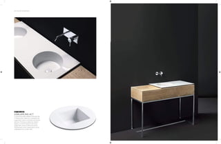 48 | THE ART OF BATHING
A BALANCING ACT
Conceived by Italian designer Giancarlo, the
F-Marquis basin collection is a beautiful ode
to geometry, modern minimalism and nature’s
lushness. The basins combine two distinct
shapes, a circle and square, to showcase
design that’s unique as well as functional.
The best part is every ceramic basin can be
embedded in the counter itself.
GET THE LOOK
 