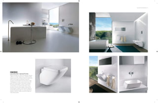 THE ART OF BATHING | 57
GEOMETRIC SENSATIONS
Pepper the bathroom with the avant-garde F-Morwen
collection of ceramic sanitaryware. Created by Italian
designer and architect Romano Adolini, the distinctive
feature of this range is its inclination, where the
products protrude directly from the wall at an angle
of 138 degrees to maintain reduced dimensions and
ease of use. Each creation in the series—including
the wall-mounted bidets, over-the-counter basins
and washbasins, and wall-mounted water closets—
presents a monochromatic palette, combined with
square shapes, rounded corners and thin profiles at
aesthetically-pleasing angles for a sharp, uncluttered
aesthetic, perfect to create a vibe that will help you
relax and rejuvenate.
GET THE LOOK
 