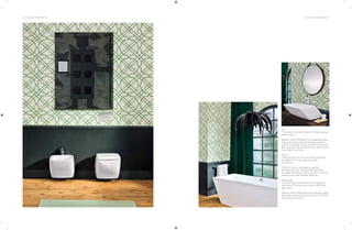 Left:
F-Courbe 60 mm towel holder, F-50 free standing
bathtub, Queo.
‘Bamboo Trellis’ (W065D3NTY75) wallpaper, Nilaya.
‘D1790/2A’ curtains from the Samsara collection,
Dreams Furnishings. Cotton towel from the Roman
Bath collection, Surprise Home Linen. ‘Flame of the
Forest’ light, Viya Home.
Above:
F-Morwen 600 mm over-the-counter basin (with
tap platform), F-Linear single lever basin
mixer, Queo.
‘MI-RM-03’ mirror with leather strap, Kerf.
Porcelain tray, MUJI. ‘Rose’ natural soap, Kama
Ayurveda. ‘Pondicherry Yellow’ (turmeric, coconut,
sandalwood) candle, Bombay Perfumery.
Facing page:
F-Morwen wall mounted bidet, Orca single lever
bidet mixer, F-Morwen water closet, I-Plate flush
plate, Queo.
‘Bamboo Trellis’ (W065D3NTY75) wallpaper, Nilaya.
Painting by Yashwant Deshmukh, Blue Loft. ‘Winter
Asha’ rug, Shyam Ahuja.
66 | THE ART OF BATHING THE ART OF BATHING | 67
 