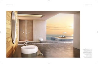 96 | THE ART OF BATHING THE ART OF BATHING | 97
This beautiful bathroom is
embellished with Queo’s F-Courbe
collection of sanitaryware and
faucets designed by Oki Sato and
Lorenzo Damiani respectively.
Featuring a winding design never
seen before in ceramics along with
chrome fittings that illustrate
an artistic distortion of form,
this collection elevates
contemporary minimalism. It also
features a shower and body jets
from the F-Acqua collection.
 