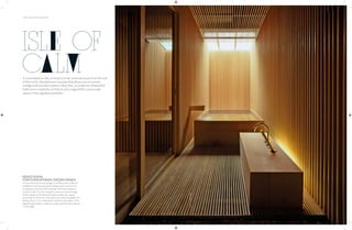 148 | THE ART OF BATHING
IslE of
CAlM
Acontemplativevibe,atranquilcorner,andasanctuaryfromtherest
oftheworld—thebathroomisaplacethatallowsyoutounwind,
indulgeandluxuriateinpeace.Here,then,isaselectionofbeautiful
bathroomscreatedbyarchitectswhoimaginedthisveryprivate
spaceintheirsignatureaesthetic.
KENGO KUMA
FOR FUJIYA RYOKAN, GINZAN ONSEN
A town known for its hot springs, an architect with an almost
meditative, fuss-free approach to design and a vision for an
archetypal ryokan that offers solitude—the Fujiya Ryokan is
made-to-order if you’re looking for a place to unwind. Kengo
Kuma’s design for the three-storeyed wooden inn—meant
specifically to relax in an onsen, gives you that inescapable ‘zen’
feeling. That is, in no small measure, thanks to the effect of the
slatted bamboo filters, called sumushiko, that flood the interiors
in warm light.
PHOTO:
DAICI
ANO
 