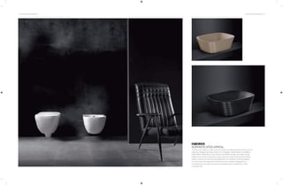 12 | THE ART OF BATHING THE ART OF BATHING | 13
SOPHISTICATED APPEAL
To infuse your bathroom with a sensory touch, use sanitaryware from the Le Forme
collection designed by Italian architect-cum-designer Fabrizio Batoni. Available in
Matte White, Matte Black, Grey Bromine and Beaver shades, the water closets,
bidets and over-the-counter basins steer away from clean linear lines that define
sanitary ceramics by introducing the geometry of concentric circles that appear
as ceramic grooves inspired by sand dunes. Every creation is designed as a
centrepiece for your bath space and accentuated with a matte finish to add
a dramatic flair.
GET THE LOOK
 