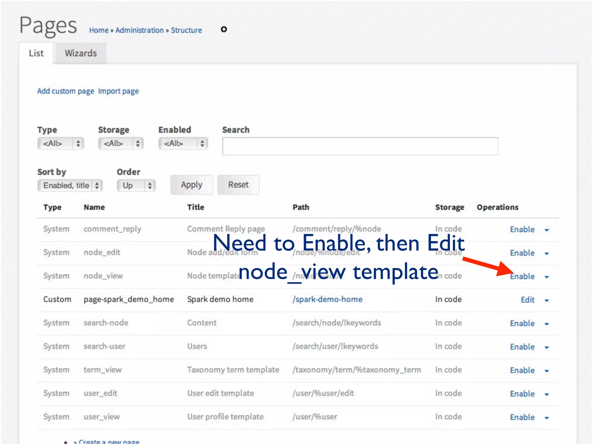 Need to Enable, then Edit
node_view template
 