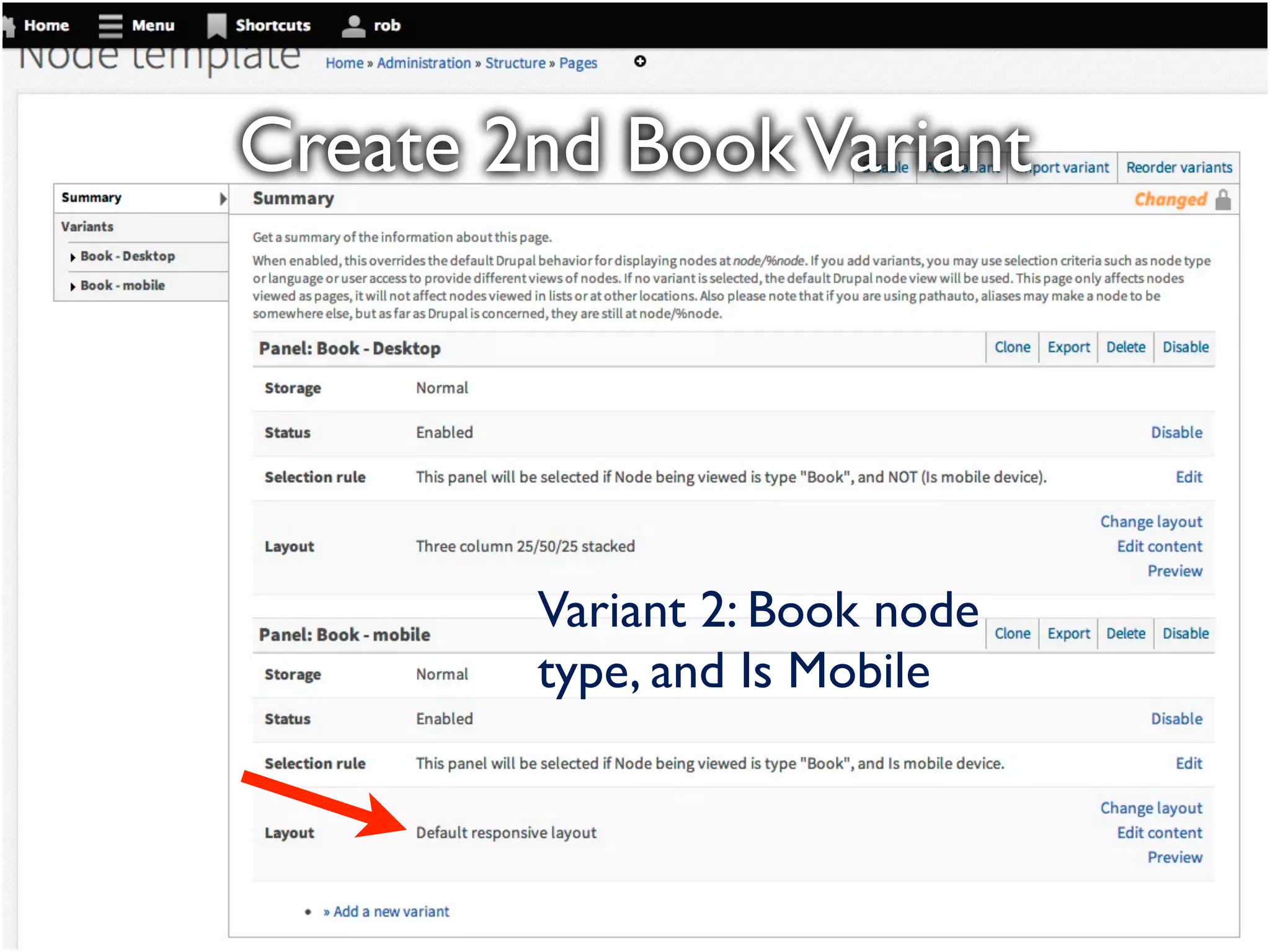 Create 2nd BookVariant
Variant 2: Book node
type, and Is Mobile
 