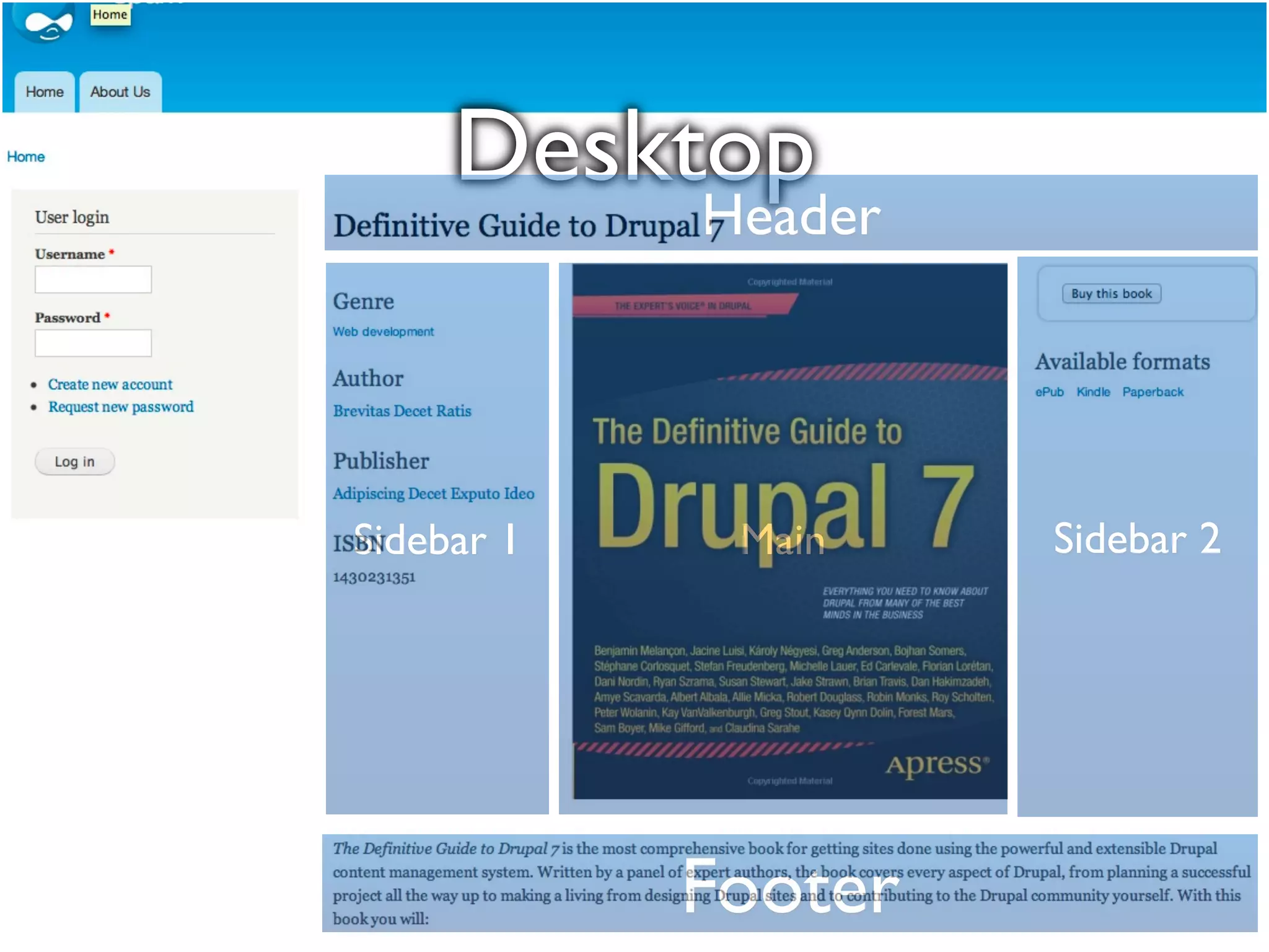 Desktop
Header
Sidebar 1 Sidebar 2Main
Footer
 