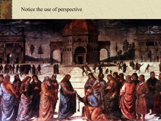 Comparing Middle Ages and Renaissance Art Flat Hierarchical Structure – Important people made to seem larger Religious themes Simple Less choice of / blending of colors 