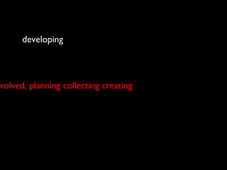 developing
volved, planning collecting creating