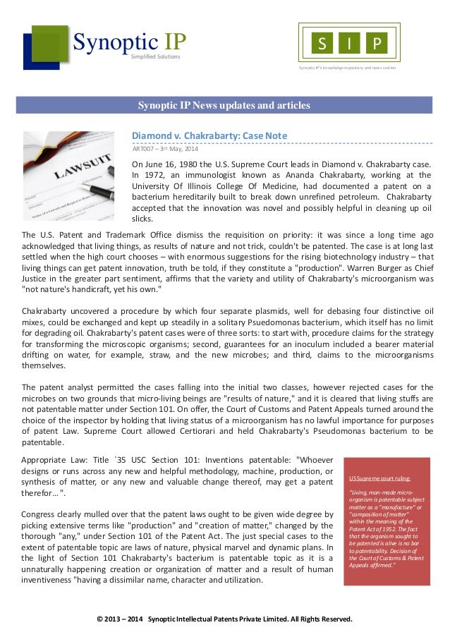 Diamond v. Chakrabarty Case Note