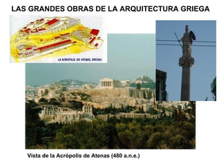LAS GRANDES OBRAS DE LA ARQUITECTURA GRIEGA Vista de la Acrópolis de Atenas (480 a.n.e.) 