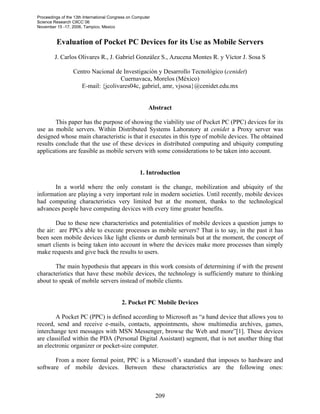 Evaluacion De Dispositivos Pocket Pc Para Su Uso Como Servidores Movi