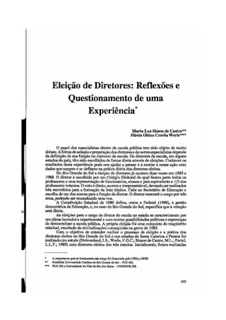 Eleição de Diretores: reflexões e questionamentos de uma experiência.