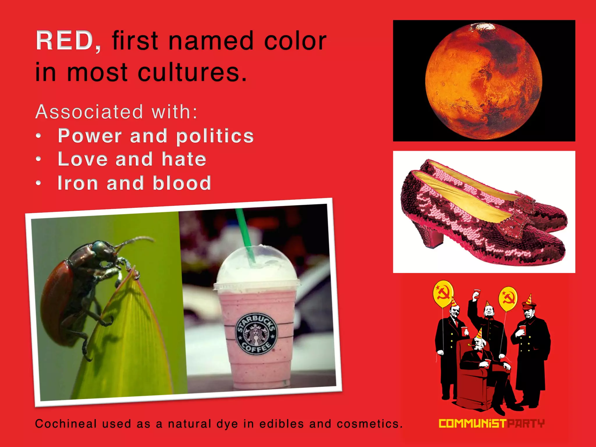 Cochineal used as a natural dye in edibles and cosmetics.
 