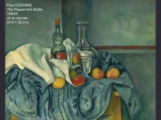 Paul CÉZANNE
The Peppermint Bottle
1893/5
oil on canvas
25.9 × 32.3 in
 