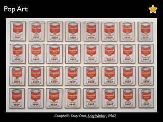 Campbell's Soup Cans, AndyWarhol , 1962
Pop Art
 