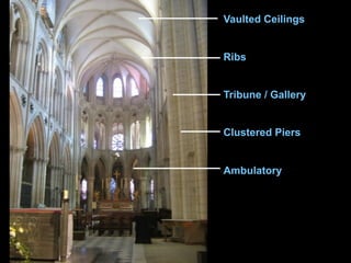 Vaulted Ceilings
Ribs
Tribune / Gallery
Clustered Piers
Ambulatory
 