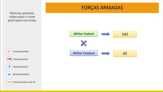 FORÇAS ARMADAS
Militar Federal 142
Militar Estadual 42
 