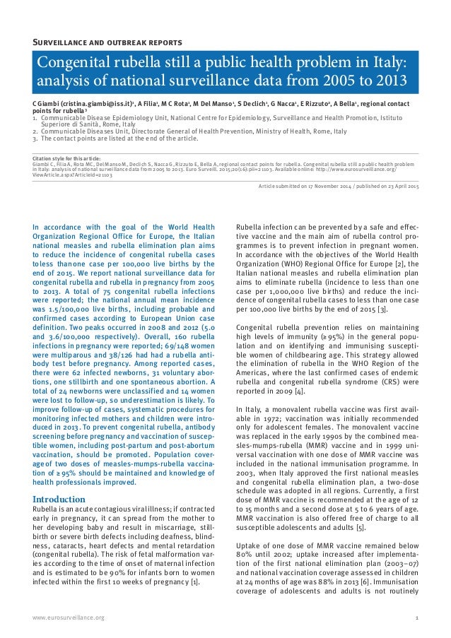 National Data Confirm Cases Of >> Congenital Rubella Still A Public Health Problem In Italy Analysis O National Data Confirm Cases Of >> Congenital Rubella Still A Public Health Problem In Italy Analysis O