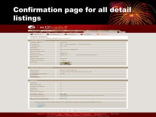 Confirmation page for all detail listings 