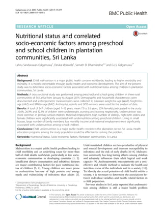 Nutritional status of plantation communities in Sri Lanka | PDF