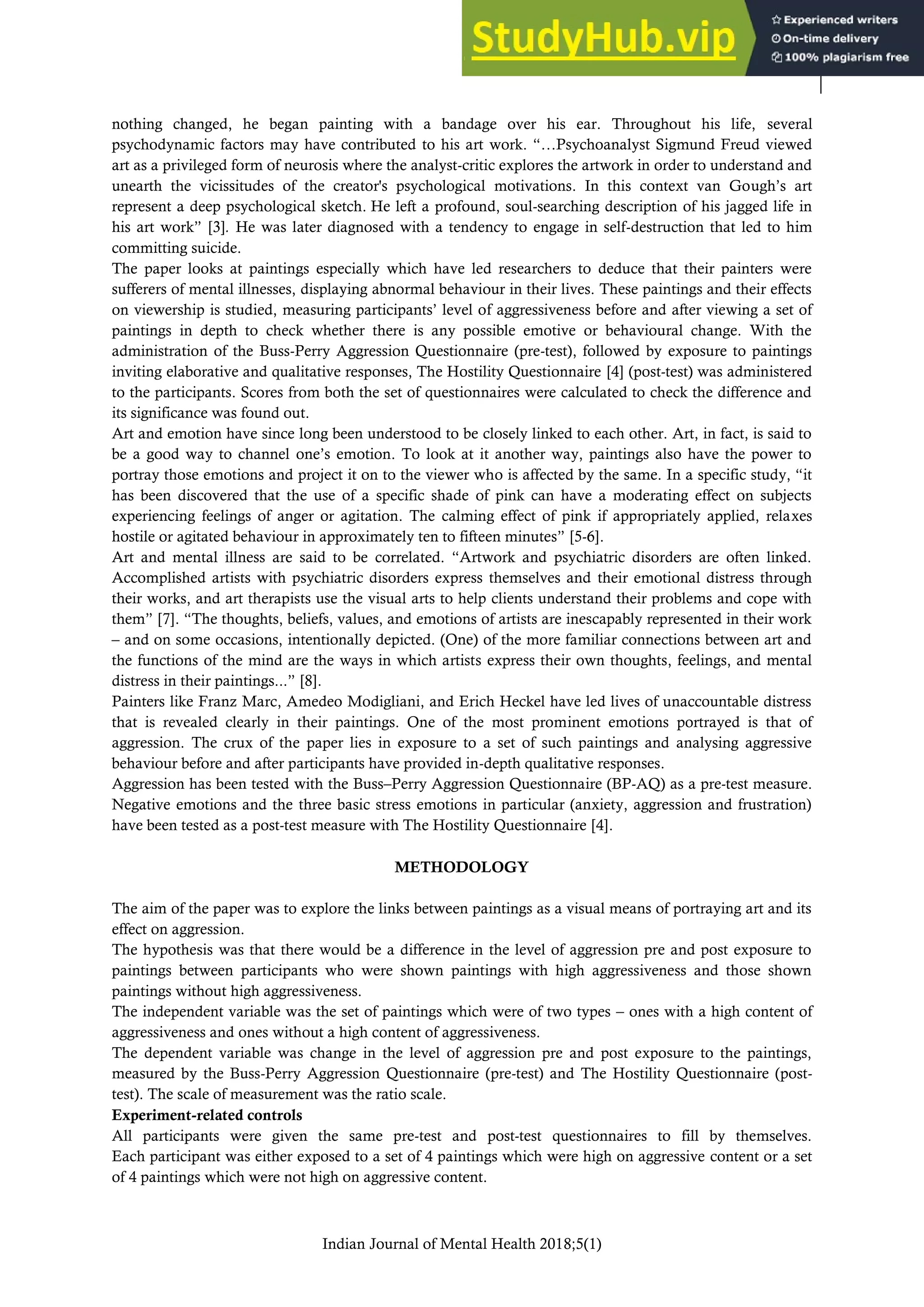 Art And Aggression A Correlational Study | PDF