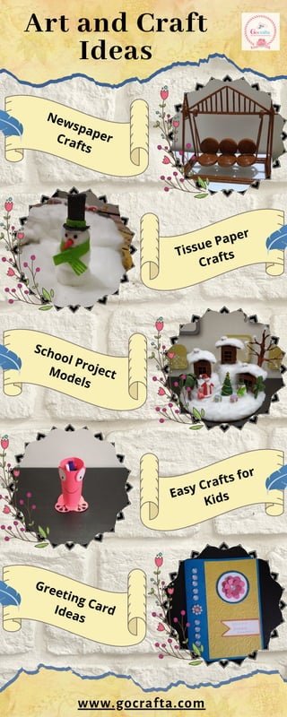 Art and Craft
Ideas
NewspaperCrafts
School ProjectModels
Greeting CardIdeas
Easy Crafts for
Kids
Tissue Paper
Crafts
www.gocrafta.com
 