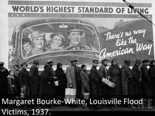 Margaret Bourke-White, Louisville Flood Victims, 1937. 1937 Ohio River flood at the intersection of Barret Avenue and Broadway in Louisville, Kentucky. Private citizens brought boats and canoes to support the rescue efforts. 