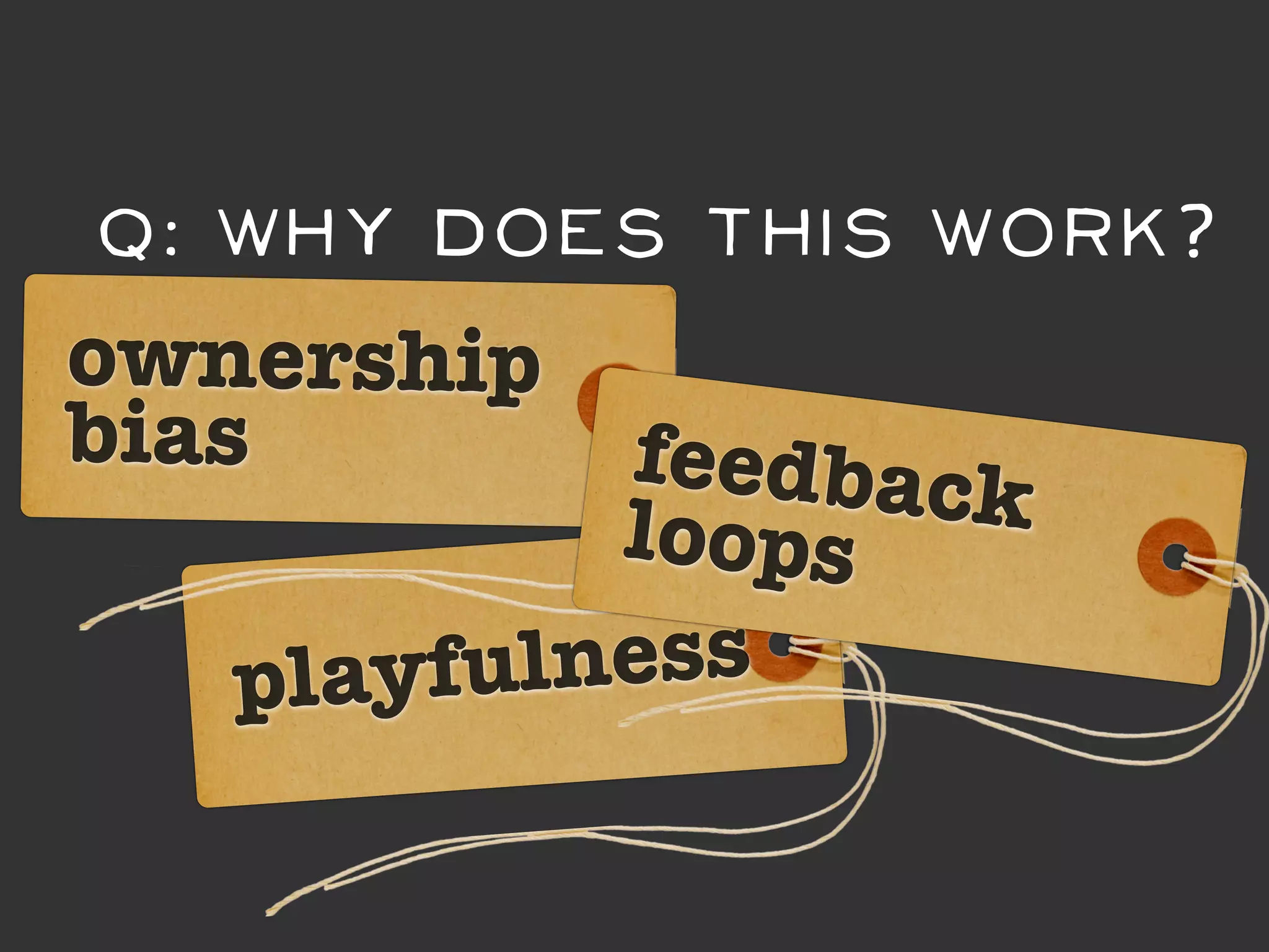 Q: Why DOES this work?
ownership
bias        feedback
            loops
   playfu lness
 