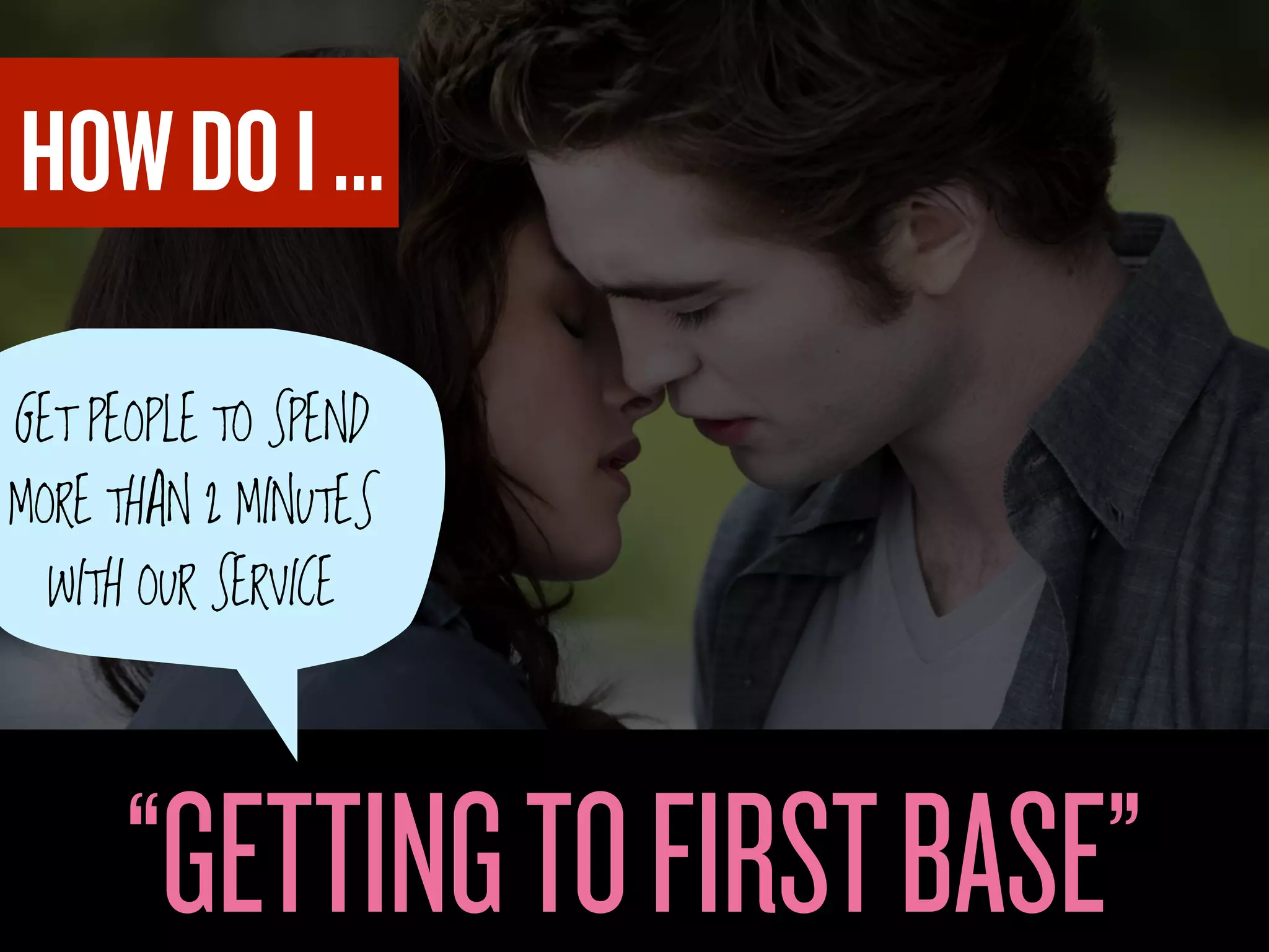 HOW DO I ...

GET PEOPLE TO SPEND
MORE THAN 2 MINUTES
  WITH OUR SERVICE




      “GETTING TO FIRST BASE”
 