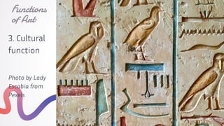 20
Functions
of Art
3. Cultural
function
Photo by Lady
Escabia from
Pexels
 