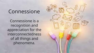 Connessione
Connessione is a
recognition and
appreciation for the
interconnectedness
of all things and
phenomena.
 
