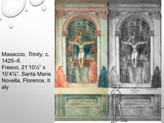 Masaccio, Trinity, c.
1425–6.
Fresco, 21‟10½” x
10‟4⅞”. Santa Maria
Novella, Florence, It
aly

 