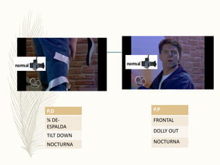 P.P
FRONTAL
DOLLY OUT
NOCTURNA
P.D
¾ DE-
ESPALDA
TILT DOWN
NOCTURNA
 