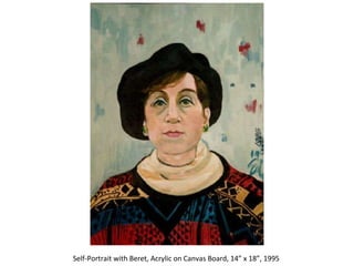 Self-Portrait with Beret, Acrylic on Canvas Board, 14” x 18”, 1995  