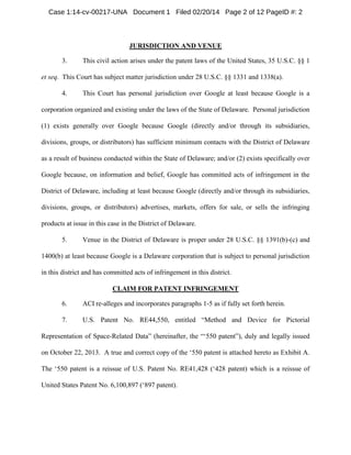 Case 1:14-cv-00217-UNA Document 1 Filed 02/20/14 Page 2 of 12 PageID #: 2

JURISDICTION AND VENUE
3.

This civil action ar...