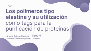 Los polímeros tipo
elastina y su utilización
como tags para la
purificación de proteínas
Angela Rubí ac Ramírez 2081422
Mishelle Lourdes Godínez 2050622
 