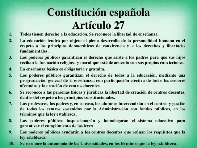 Resultado de imagen de artículo 27 de la constitución española
