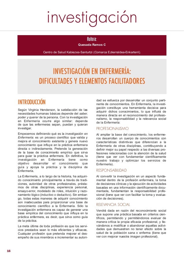 Dificultades para la Investigación en Enfermería. Artículo de Cristin…