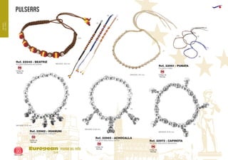 PULSERAS
European
GiftsGifts13/1490
MUNDO
DELNIÑO
MUNDO DEL NIÑO
Código de
Marcaje
SM
Código de
Marcaje
SM
Código de
Marcaje
SM
Código de
Marcaje
SM
Código de
Marcaje
SM
MEDIDAS: 250 mm.
450
450
02
02
05
05
09
0909
21
21
MEDIDAS: 275 mm.
Ref. 22648 - BEATRIZ
Ref. 22962 - HUANUNI
Ref. 22965 - ACHOCALLA
Ref. 22973 - CAPINOTA
Ref. 22961 - PUNATA
PULSERA BANDERA DE ESPAÑA
PULSERA ABALORIOS CORAZON
PULSERA ABALORIOS OSITOS
PULSERA ABALORIOS MANZANAS
PULSERA COMBI
MEDIDAS: Ø 65 mm.
MEDIDAS: Ø 65 mm.
MEDIDAS: Ø 65 mm.
 