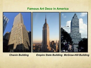 Famous Art Deco in America
Chanin Building Empire State Building McGraw-Hill Building
 