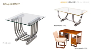 ART DECÓ +MOBILIARIO+ ARQ. ANA GONZÁLEZ
DONALD DESKEY
Mesa de acero. 1927
Mesa de acero
Escritorio y silla. 1930
 