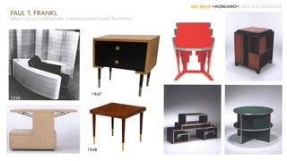 ART DECÓ +MOBILIARIO+ ARQ. ANA GONZÁLEZ
PAUL T. FRANKL
https://www.1stdibs.com/creators/paul-frankl/furniture/
1947
1948
1938
 