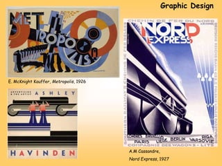 E. McKnight Kauffer, Metropolis, 1926
A.M Cassandre,
Nord Express, 1927
Graphic Design
 