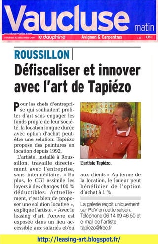 Art defiscalisation vaucluse matin journal defiscalisation_leasing_loa_article presse_newspaper_rent_tapiezo