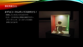事前準備その1
まずはコーネルボックス自作から！
（無視していただいて大丈夫です）
（ただ、これを作ると間接光強度やカラー
ブリーディング、コースティクス等の
参考になります）
 