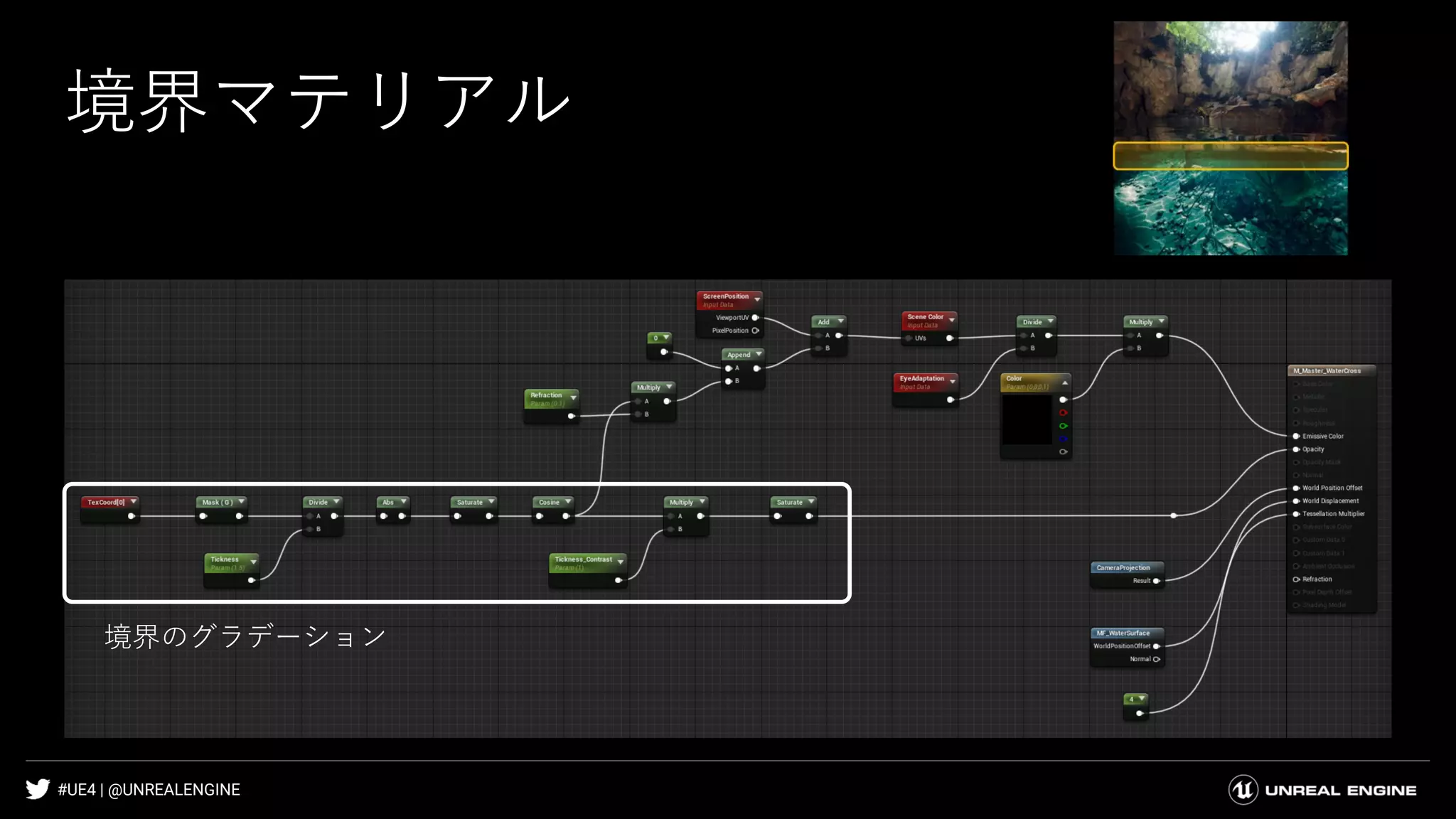 #UE4 | @UNREALENGINE
境界マテリアル
境界のグラデーション
 
